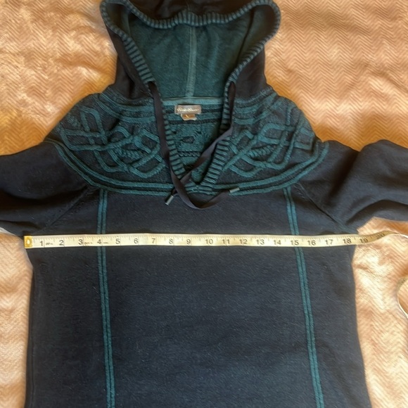 Eddie Bauer Knit Hoodie Teal Navy Cable Design sz M - Picture 6 of 9